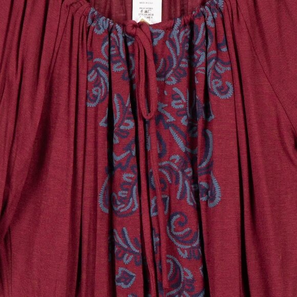 Pretty Good Peasant Blouse L Womens NEW Burgundy Boho Blue Paisley 3/4 Sleeves - Picture 3 of 6